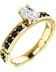 14K Yellow Gold Oval Cut White and Black Diamond Ring -- LIFETIME WARRANTY