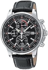 Seiko #SNAB65 Men's Leather Chronograph Alarm Watch