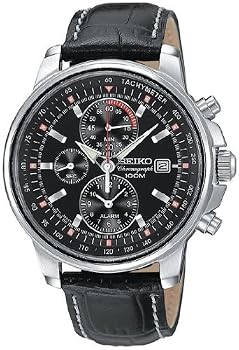 Seiko #SNAB65 Men's Leather Chronograph Alarm Watch