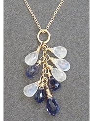 Moonstone and Kyanite Cluster Necklace, Choice of 14k Gold or Sterling Silver