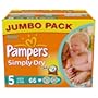Pampers Simply Dry Couches Junior 11-25 kg Taille 5 Format Jumbopack x 66 Lot de 2