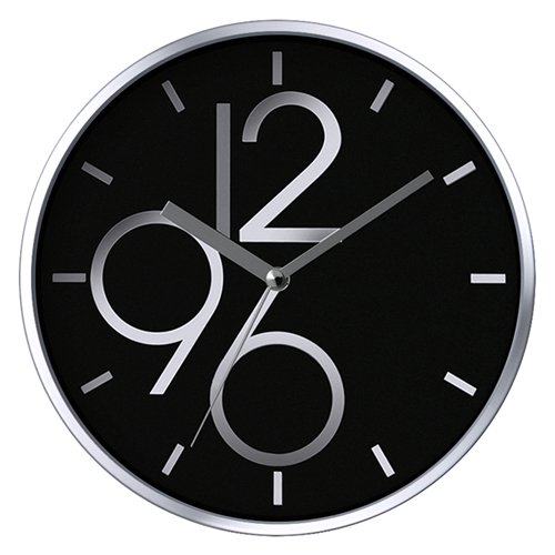 Sharp Shimmer Non-Ticking Silent Wall Clock (Black/Silver)