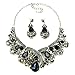 Black Gray Rhinestone Crystal Statement Silver Chain Necklace Earrings Set Affordable Wedding Jewelry