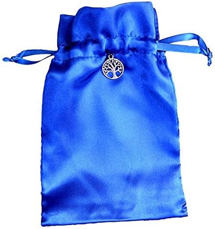 Quixotic Creations Tarot Rune Gift Bag with Tree of Life Charm, Royal Blue Satin, 5 inch x 8 inch
