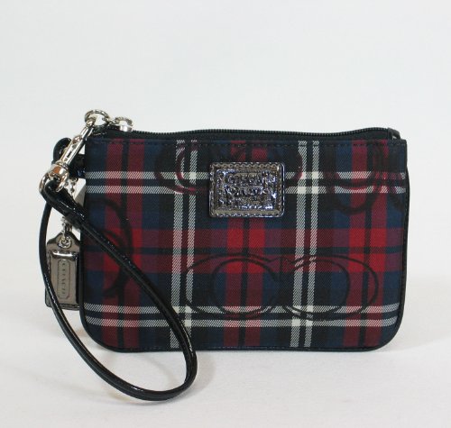 Coach Signature Poppy Tartan Plaid Wristlet Case Bag for iPod 46572 Black Multi