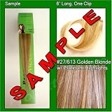 #27/613 Dark Golden Blonde with Platinum Highlights, 6 Inch Sample of Clip on in Human Hair Extensions Set