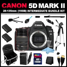 Canon EOS 5D Mark II 21.1MP Full Frame CMOS Digital SLR Camera with Canon EF 28-135mm f/3.5-5.6 IS USM Standard Zoom Lens (16GB Intermediate Bundle Kit) includes Charger, x2 Batteries, 16GB SD Card, Card Wallet, USB Card Reader, HDMI Cable, Carrying Case, 6'' Mini Tripod, 67 Monopod, 57 Tripod and