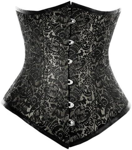 Long Elegant Silver Brocade Waist Training Underbust Corset