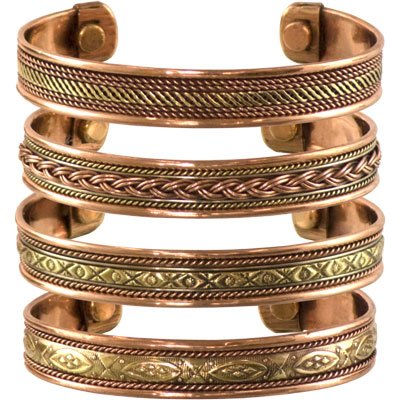 Set of 4 tibetan copper bracelets magnetic india patter…