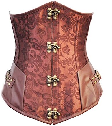 AliceCorset Women's Black Leather Spiral Steel Boned Waist Cinching Steampunk Corset XX-Large