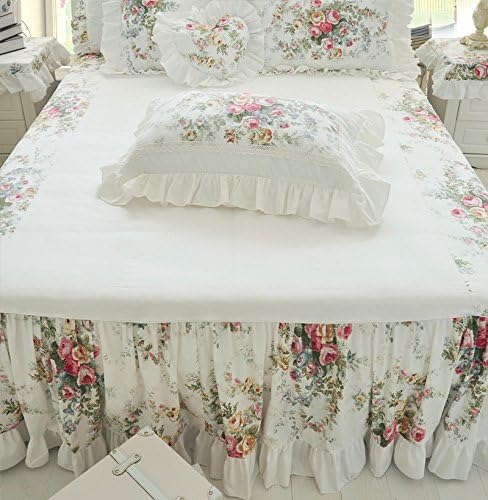 Zacard Rose Floral Print Duvet Cover Bedding Set for Girls Ruffle Bedding Twin Full Queen King (White, Queen)