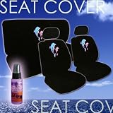 12 Piece Auto Interior Gift Set - 2 Dolphin Design Front Universal Size Low Back Bucket Seat Covers (in 4 pieces), 2 Head Rest Covers, 1 Dolphin Logo Rear Seat Cover (in 2 pieces), 1 Steering Wheel Cover, 2 Shoulder Harness Pressure Relief Cover and a 2 oz Purple Slice Car Wash Free Detailer/Multipurpose Cleaner