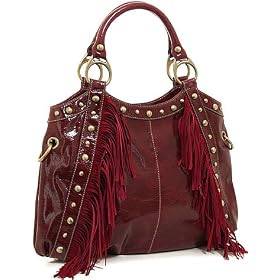 Large Melie Bianco Bohemian Fringe Patent Hobo - Green, Purple or Dark Red