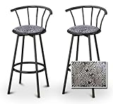 2 Zebra Face Animal Print Specialty / Custom Black Barstools with Backrest  ....