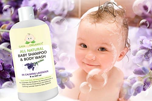 Gaia Organics Shampoo For Kids & Body Wash - All Natural Baby Shampoo Moisturizing, Hypoallergenic & Tear Free Baby Wash and Shampoo - In Calming Lavender - 8 Oz/237 mL