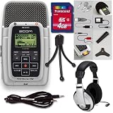 Zoom H2 Portable Stereo Recorder with 4GB SD card, Samson HP10 Headphones, tripod stand, and 8 Ft 1/8 mini cable