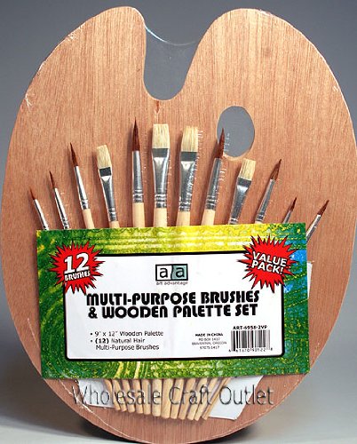 Art Advantage Wood Palette with 12 Brushes