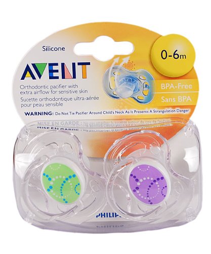 Philips Avent BPA Free Contemporary Freeflow Pacifier, 0-6 Months,Colors and Designs May Vary