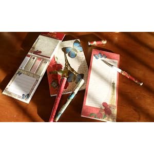 Ana Grace Collection Stationary Set of 6 Notepads & Pens Shabby Chic butterfly, Floral, Eiffel Tower Designs