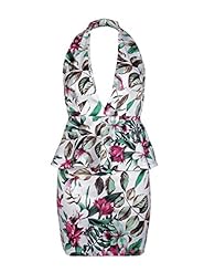 Floral Print Peplum Halter Sleeveless Bodycon Dress 