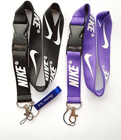 2pcs Nike Key Chain Mobile Phone MP3 Holder Neck Straps Lanyard (Black&amp;Purple) with One Blue Bottle Opener Keychain