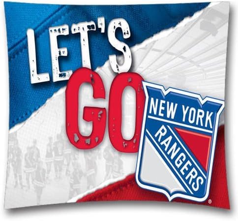 NHL Throw Pillow Cushion Covers, New York Rangers Square Decorative Throw Pillowcases, Pure Cotton, Bedding, Sofa, Couch, Size: 18x18 inches (45x45 cm) Ball Game Theme 4533