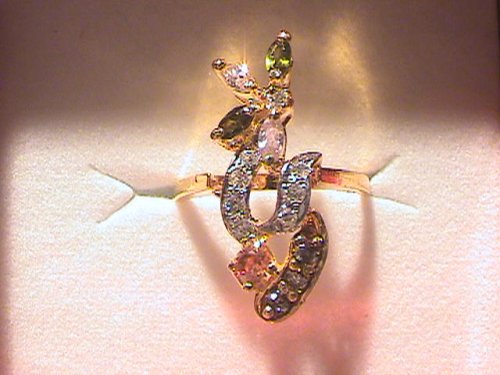 Pure (925) Silver with Peridot Cz, Clear Cz Pink Cz, Etc., and w/ 22k Gold Plated Ring -#1