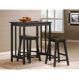 3 Piece Black Finish Table & Saddle Bar Stool Set ~ The Furniture Cove