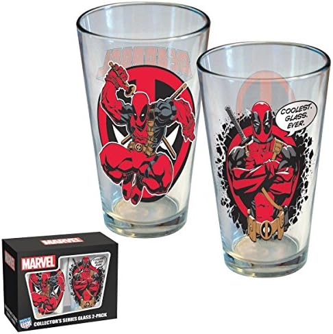 Marvel Comics X-Men Deadpool Combat Set of 2 Drinking Pint Glasses