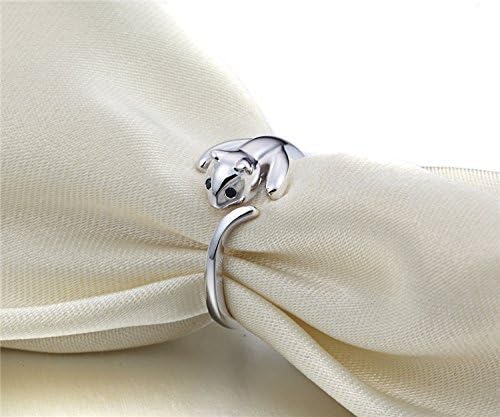 Leaf Heart Sterling Silver Cute Cat Lover Open Rings (f1609) (Black)