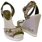 AUTHENTIC COACH TAWNEY KHAKI TOBACCO SIGNATURE WEDGE SHOE 7.0