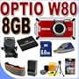 Pentax Optio W80 Waterproof 12.1MP Digital Camera w/5x Wide Angle TSR Optical Zoom (Cardinal Red) BigVALUEInc 8GB Waterproof Accessory Saver Bundle