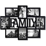 Adeco PF0432 Black Wood Family Wall Hanging Collage Photo Frame, 8 Openings, 4 by 6 Inch