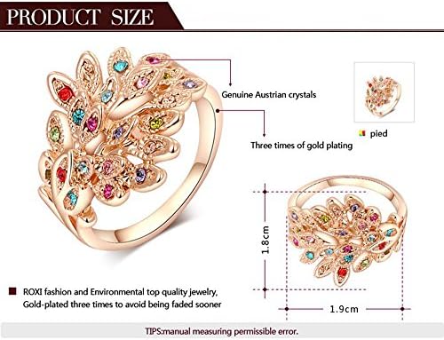ROXI 2014 Hot on Sale 18K Platinum / Rose Gold Plated Peacock Multicolor Diamond Ring Best Christmas Gift for Women (8, Rose Gold)