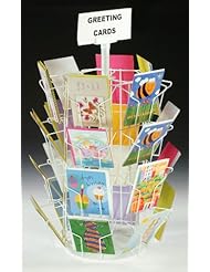 Office Product: Greeting Card Rack with (24) 5 x 7 Pockets for Countertop Use, 29" Tall 4-Tier Hexagon Wire Display Stand - White Wire with Plastic Base and Sign Holder - Displays2go