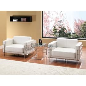 Modern Furniture White Leather Living Room/Sleeper set with 2 Chairs, and Frosted Glass Coffee Table
