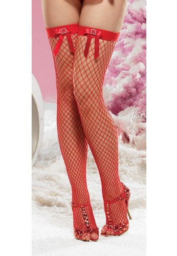 Fishnet Thigh High with Rhinestone Buckle - Adult Accessory