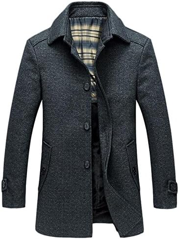 Gclear Men's Slim Mid-Long Wool Blend Trench Coat With Fur Lining Gray US M