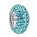 Boruo 925 Sterling Silver Czech Crystal Aquamarine Glass Ball Charms Beads Spacers March Birthstone Threaded Core Charm Fit All Bracelets.