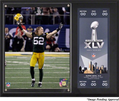 Clay Matthews Sublimated 12x15 Plaque | Details: Green Bay Packers, Super Bowl XLV Champions, with Replica Ticket