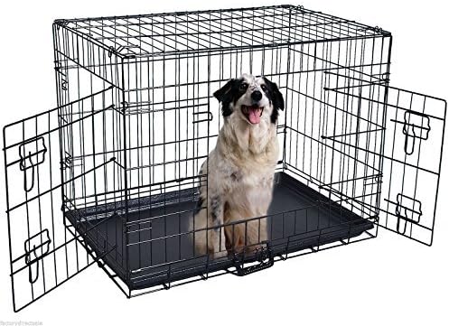 48'' 2 Doors Wire Folding Pet Crate Dog Cat Cage Suitcase Kennel Playpen w/ Tray, Constructed Of Heavy Duty Steel Wires, Very Durable