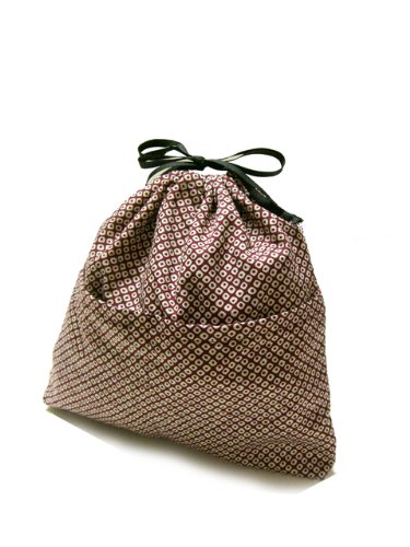 Yukiko Sato D2 SHIBORI Azuki of Drawstring TESAGE Purse Organizer, lined in water-proof micro fiber, Purse Insert Reusable Washable Lunch bag