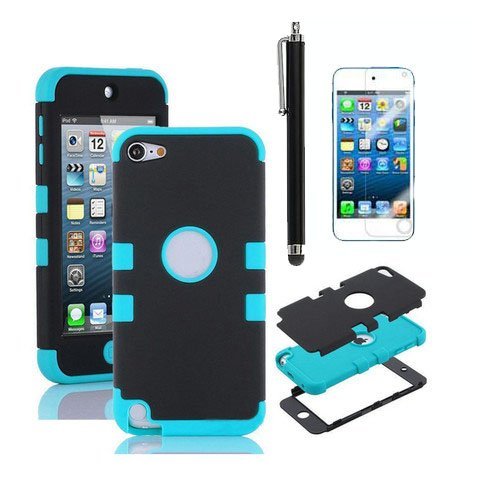 GOCOMCOM® High Impact Heavy Duty Two Tone Hard and Soft Hybrid Rugged Armor Sports Combo Case for Apple iPod Touch 5 5th Generation (BK&BU) (BK&BU)