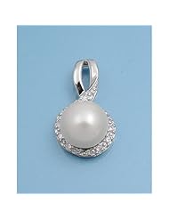 Sterling Silver Freshwater Pearl Clear CZ Pendant Cute Charm Pure 925 New 18mm with 1.2mm Rope Chain