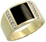 14k Gold Men's Ring, w/ Square-shaped Black Onyx Stone & 0.22 Carat Brilliant Cut Diamonds, 1/2 in. (13mm) wide, size 10.5