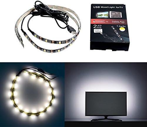 HonestEast LED Light Strip Kit, Bias Lighting for TV, USB LED Light String, TV Background Lighting, Warm White, 30 LEDs, 19.7' x 2, 7.2W/5V