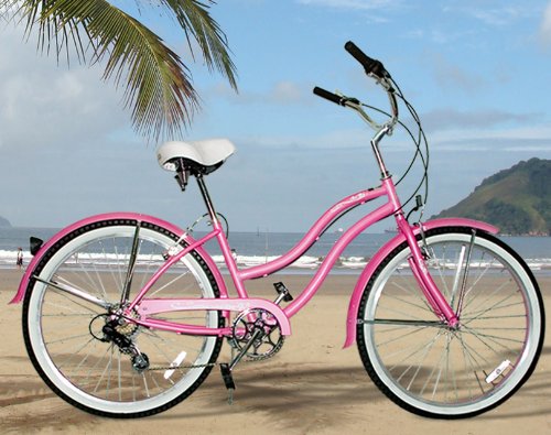 New Micargi 26" 7 Speed Ladies Bike Beach Cruiser Bicycle Tahiti Pink