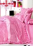 4-pc Romantic Pink Floral Imitated Silk Duvet Cover Bedding Set Full / Quee ....