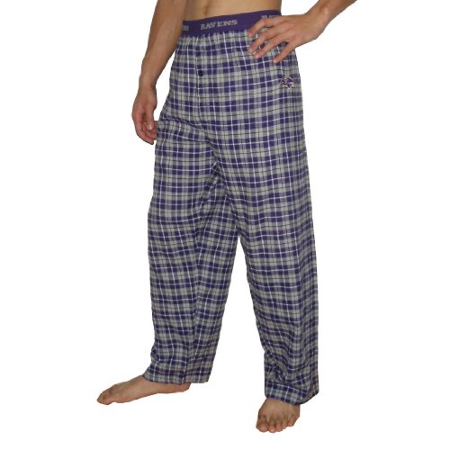 Mens NFL Baltimore Ravens Plaid Cotton Thermal Sleepwear / Pajama Pants - Purple & Grey (Size: 2XL)