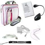 Kroo Pink and Gray Creamy Carrying Case Optional Shoulder Strap For Amazon Kindle DX Now with More Space, More Durable, Looks CooL + Includes a 4-inch Determination Hand Strap + Includes a 3 in 1 Combo Home & Car Charger with USB Data Sync Cable + Screen Protector Guard + eBook Reader Light (Flexable neck, Dual LED)